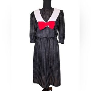 Vintage Just Ducky 60’s Sailor Style Dress | Black, White Dots, Red Bow …